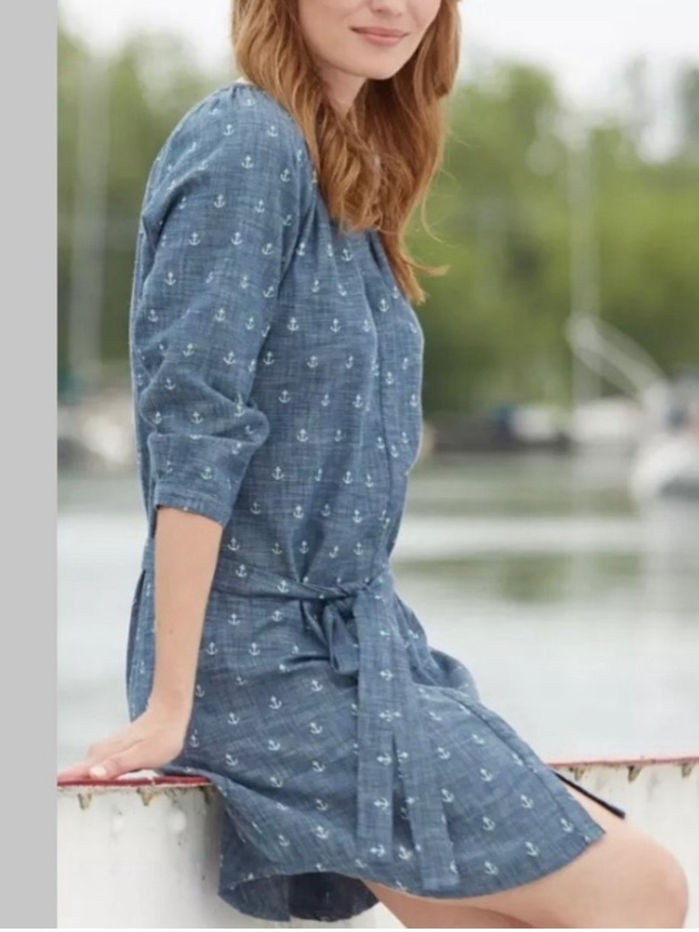 Hatley Anchor Print Cotton Chambray Shirtdress Small